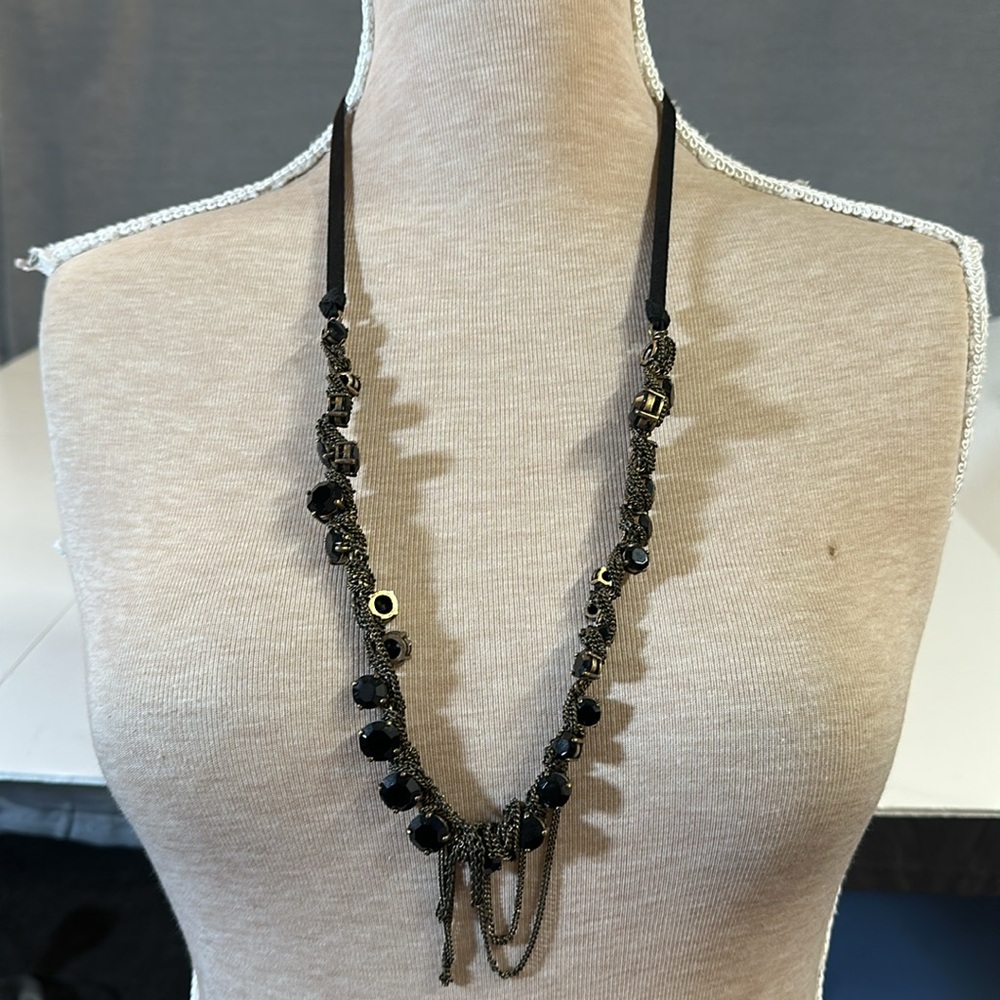 Jcrew black bronze jewels and ribbon neck necklace
